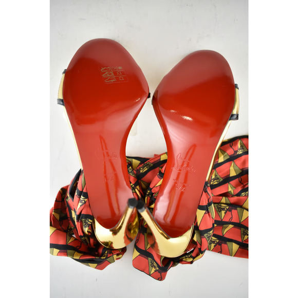 Christian Louboutin Baigneuse 100 Black Gold Red Lace Up Sandal Heel Pump 37.5 - Picture 12 of 12